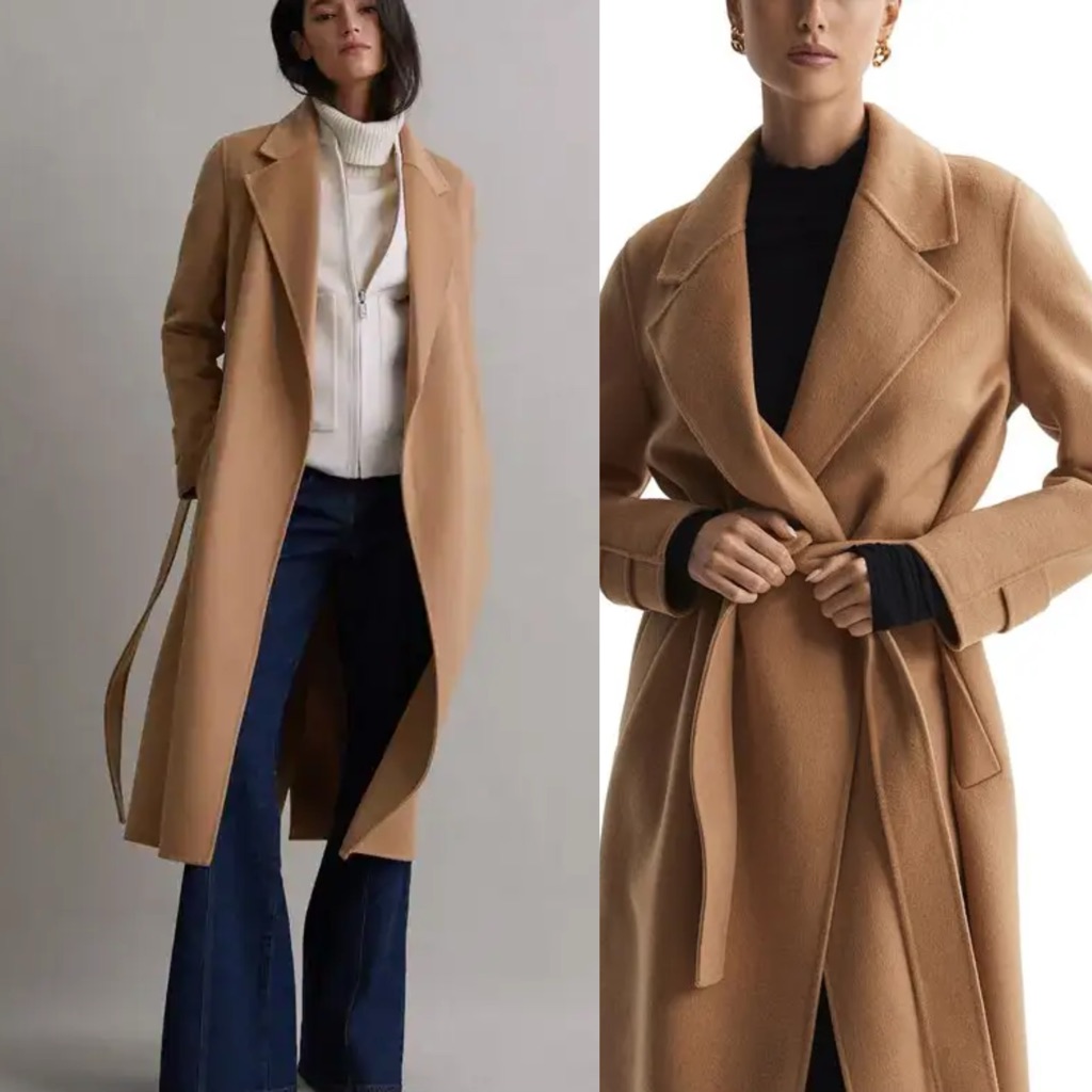 Timeless Chic! Reiss Emile Wool Blend Belted Blindseam Coat In Camel Size 10